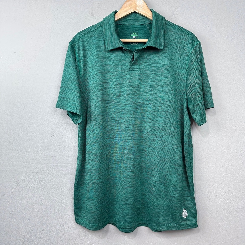 Stio Polo Shirt Mens Size L Green Space Dye Performance Knit Short Sleeve